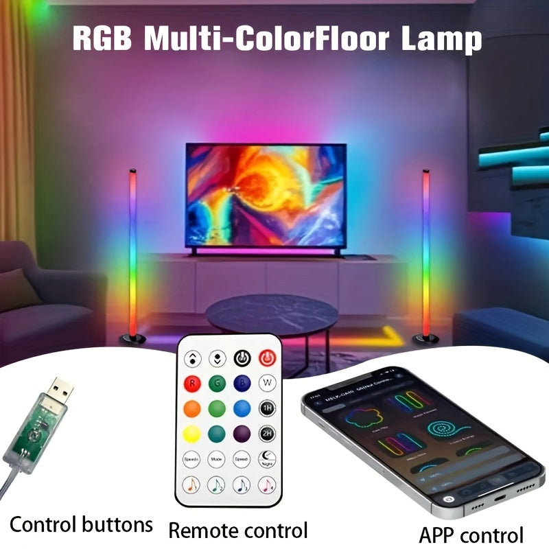 Lampe de bureau colonne RGB connectée noire, 122 cm à monter