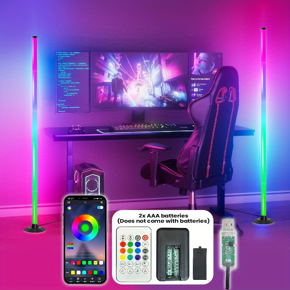 Lampe de bureau colonne RGB connectée noire, 122 cm à monter