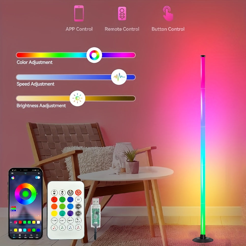 Lampe de bureau colonne RGB connectée noire, 122 cm à monter