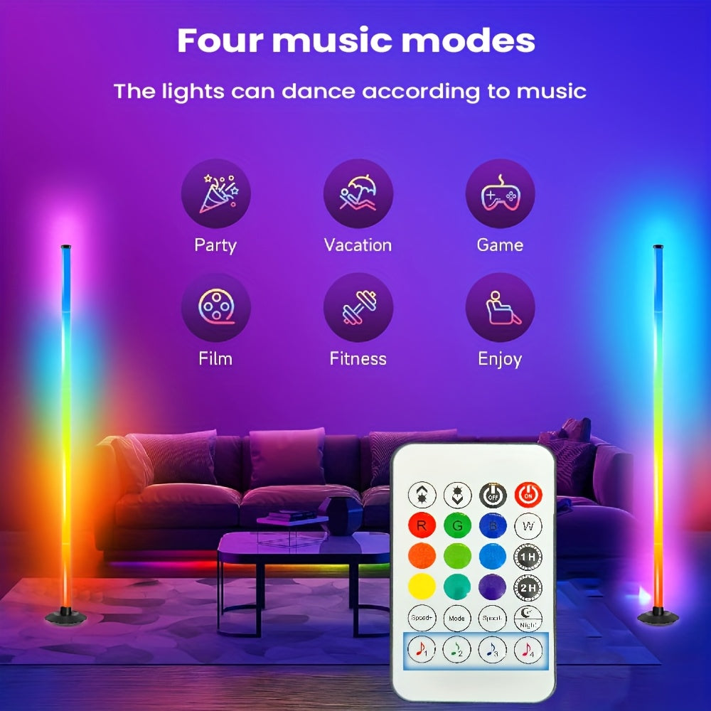 Lampe de bureau colonne RGB connectée noire, 122 cm à monter