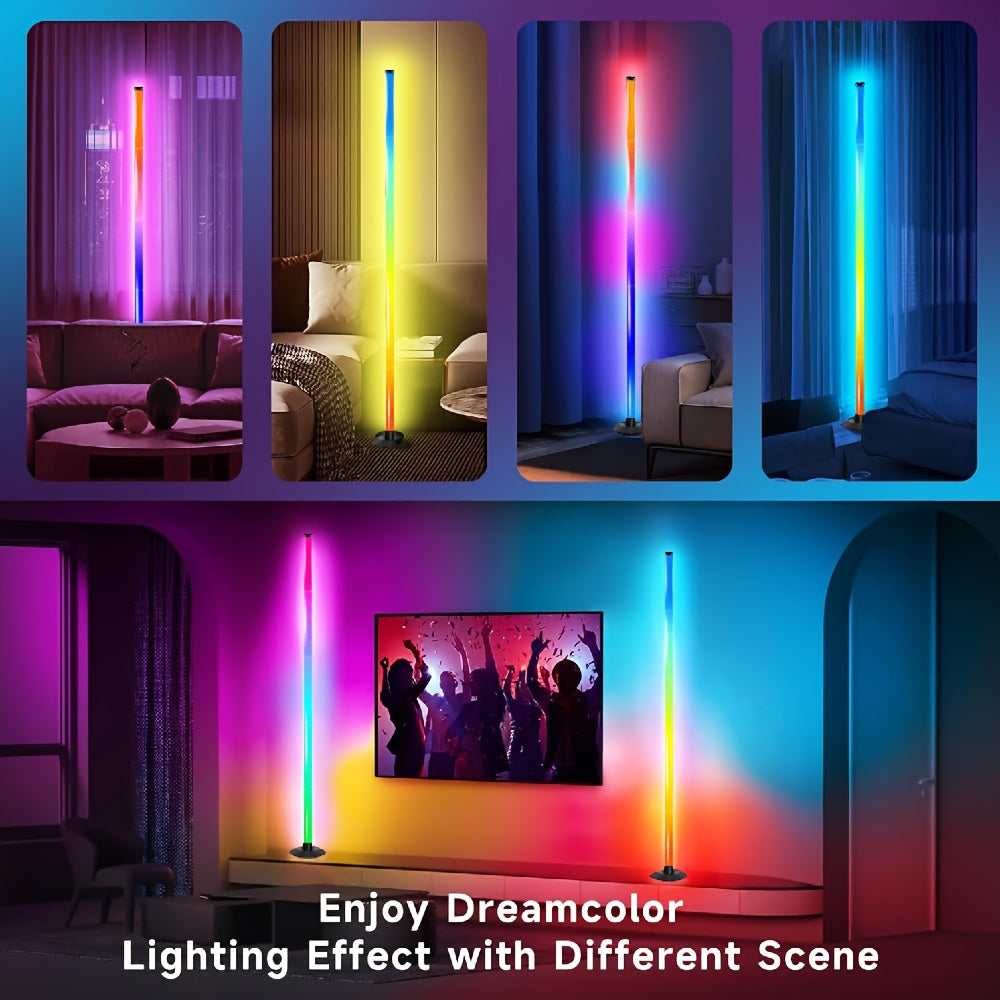 Lampe de bureau colonne RGB connectée noire, 122 cm à monter