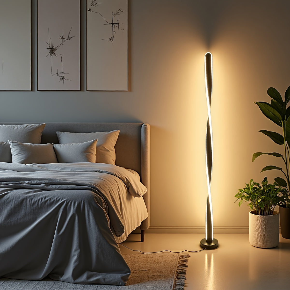 Lampe de bureau colonne torsadée dorée de 121 cm sur port USB