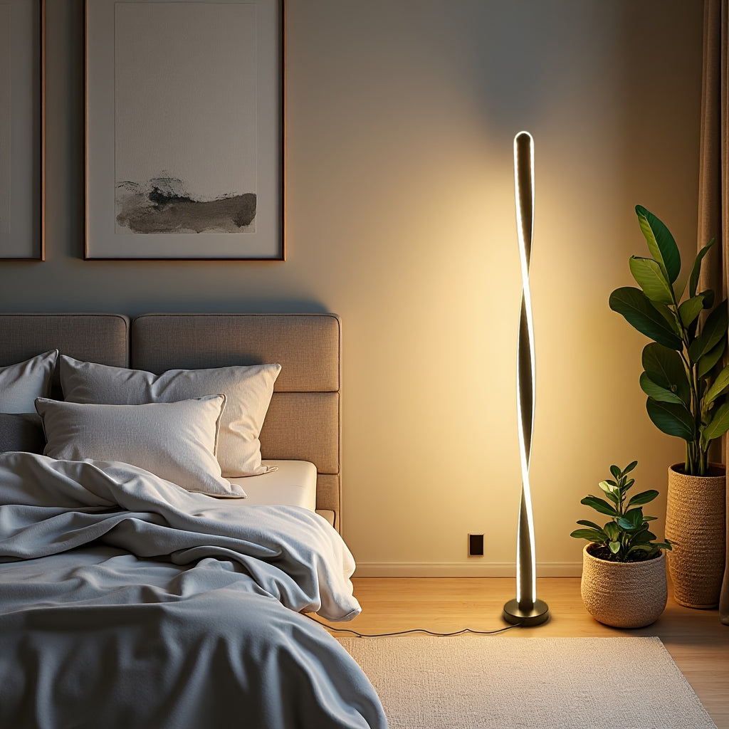 Lampe de bureau colonne torsadée dorée de 121 cm sur port USB