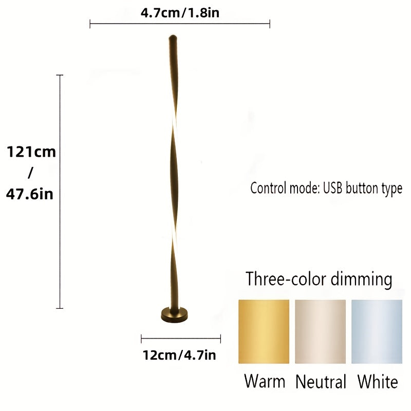 Lampe de bureau colonne torsadée dorée de 121 cm sur port USB