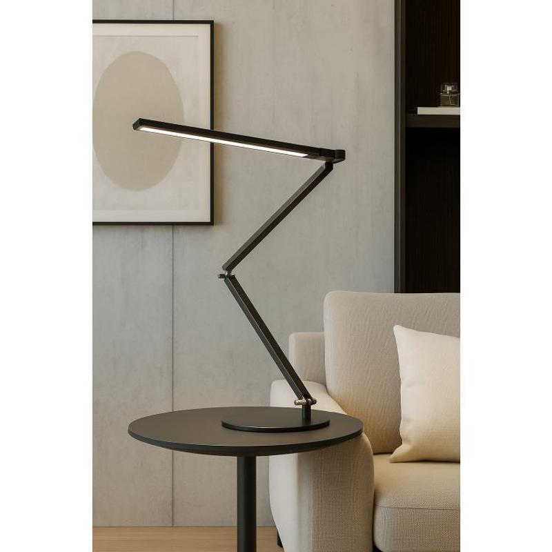 Lampe de bureau design noire à bras articulé et barre LED
