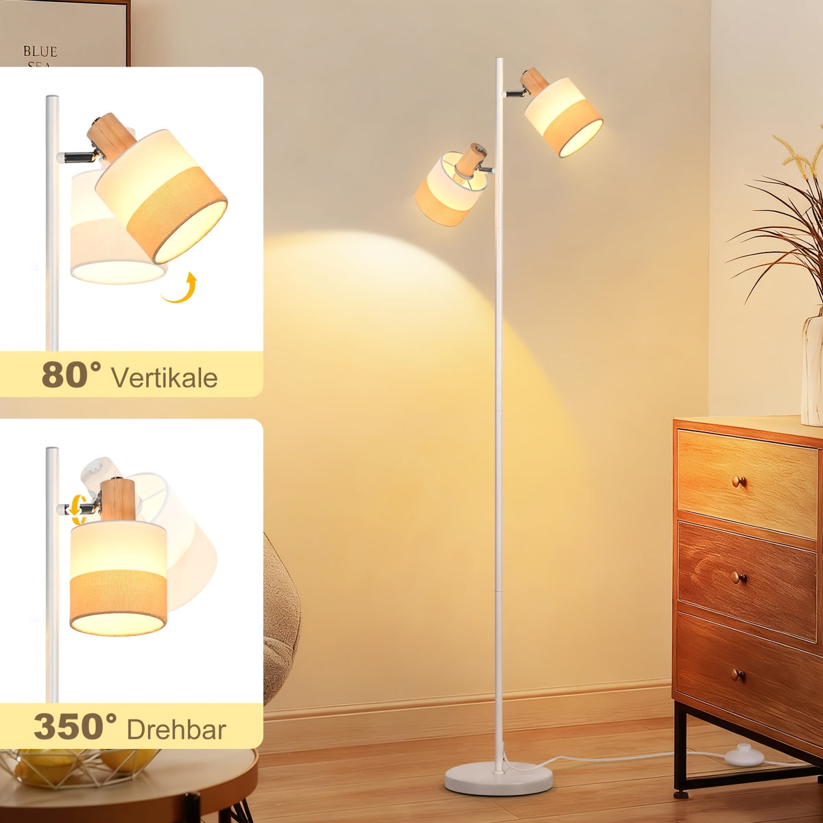 Lampe de bureau blanche à deux abat-jour pivotants, 145 cm