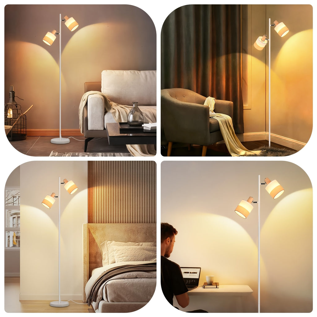 Lampe de bureau blanche à deux abat-jour pivotants, 145 cm