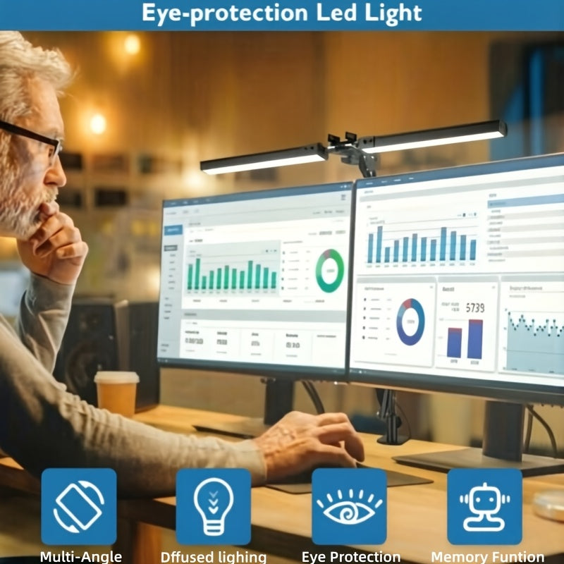 Lampe de bureau LED double tête à pince, 70 cm d'envergure