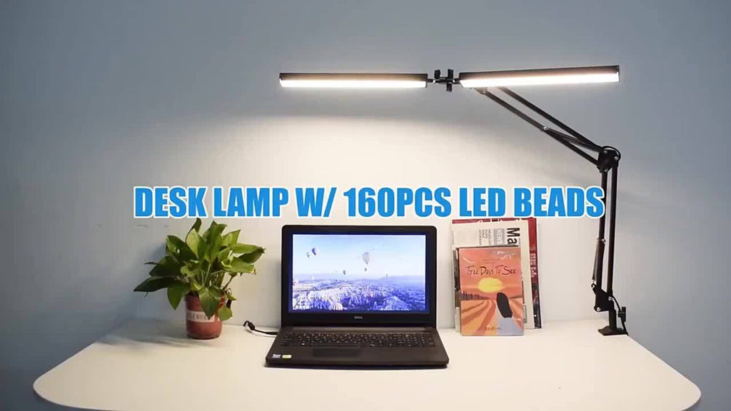 Lampe de bureau LED double tête à pince, 70 cm d'envergure