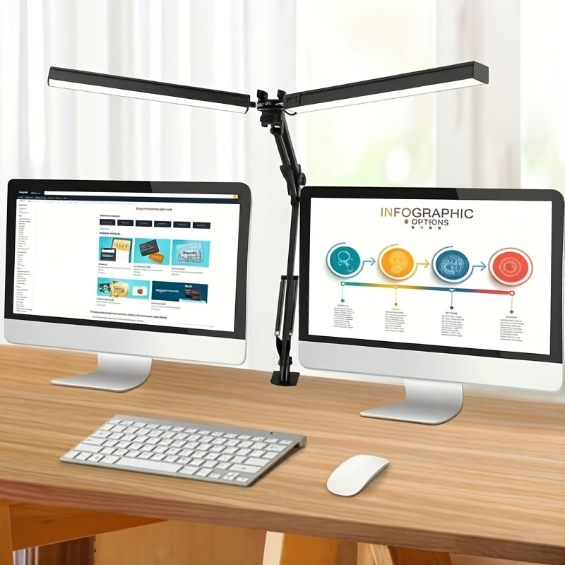 Lampe de bureau LED double tête à pince, 70 cm d'envergure