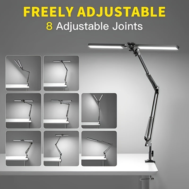 Lampe de bureau LED double tête à pince, 70 cm d'envergure