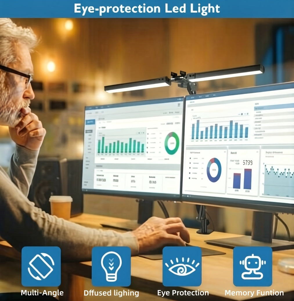 Lampe de bureau LED double tête à pince, 70 cm d'envergure