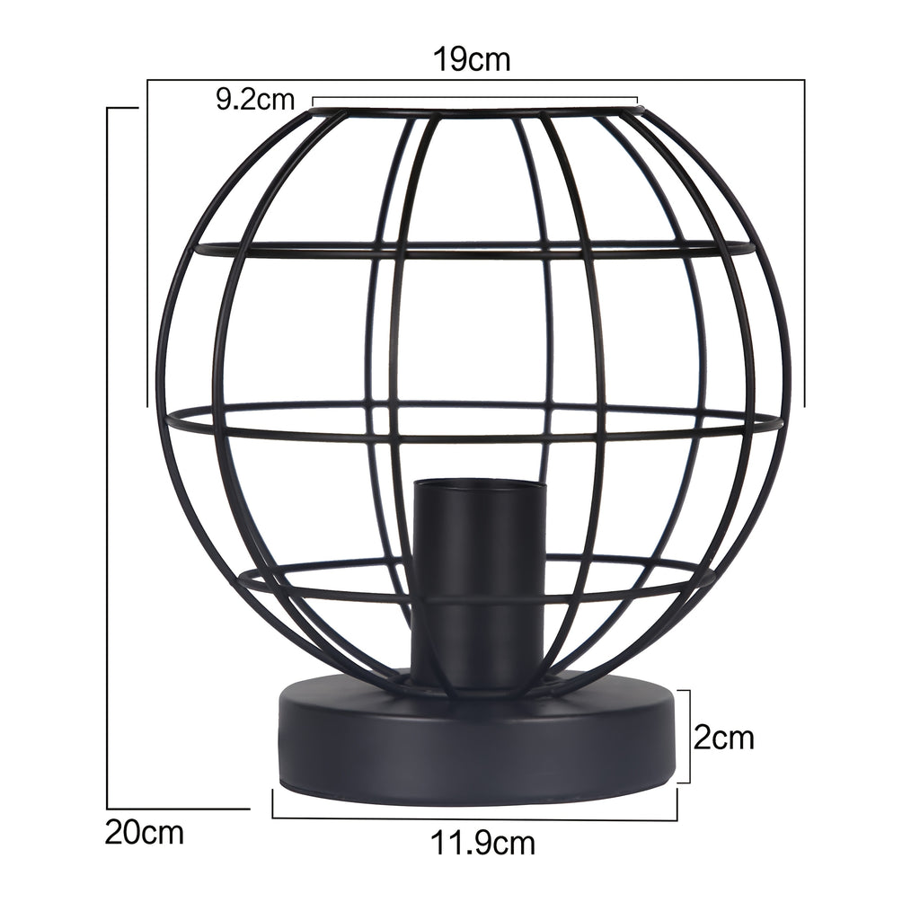 Lampe de bureau globe filaire noir mat, douille E27, 20 cm