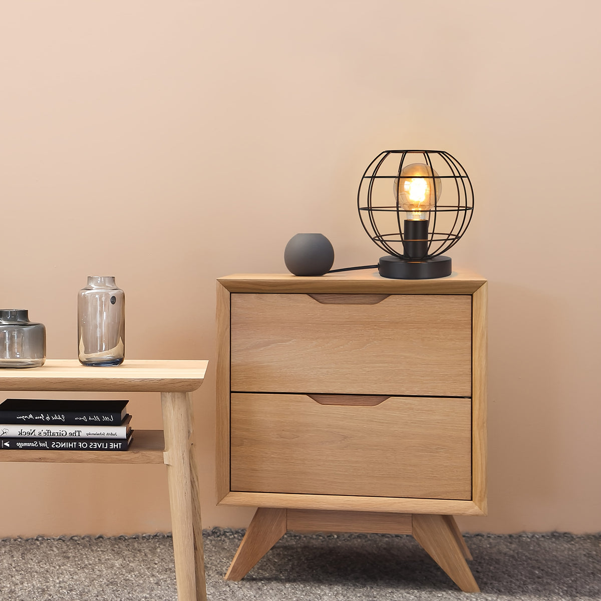 Lampe de bureau globe filaire noir mat, douille E27, 20 cm