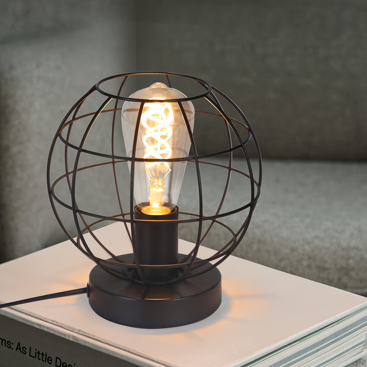 Lampe de bureau globe filaire noir mat, douille E27, 20 cm