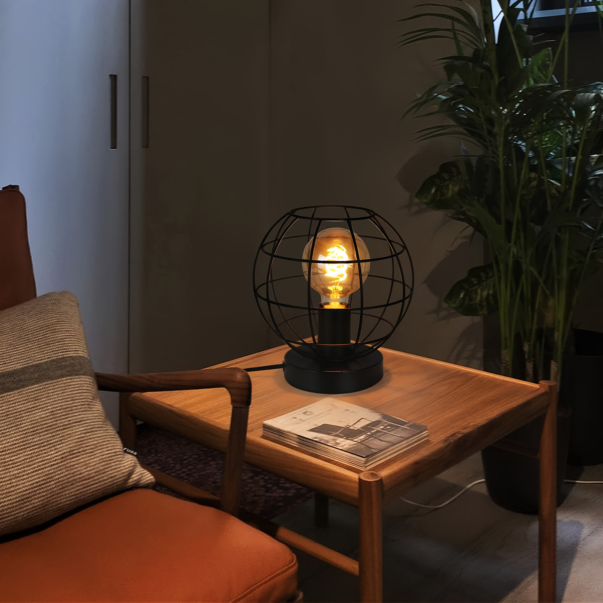 Lampe de bureau globe filaire noir mat, douille E27, 20 cm