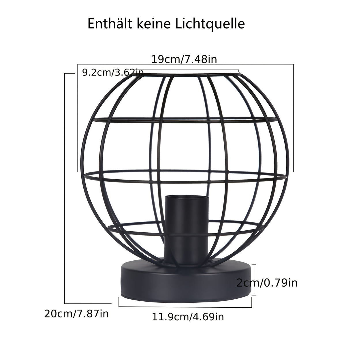 Lampe de bureau globe filaire noir mat, douille E27, 20 cm