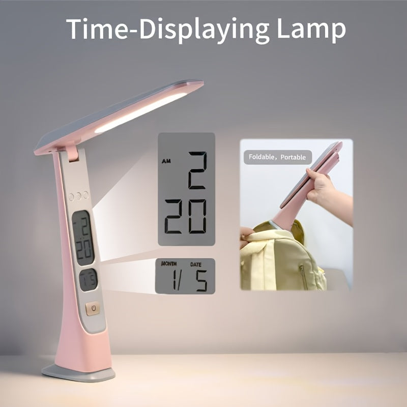 Lampe de bureau pliante sans fil, horloge et date à l'écran