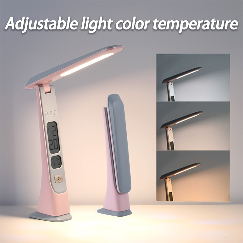 Lampe de bureau pliante sans fil, horloge et date à l'écran