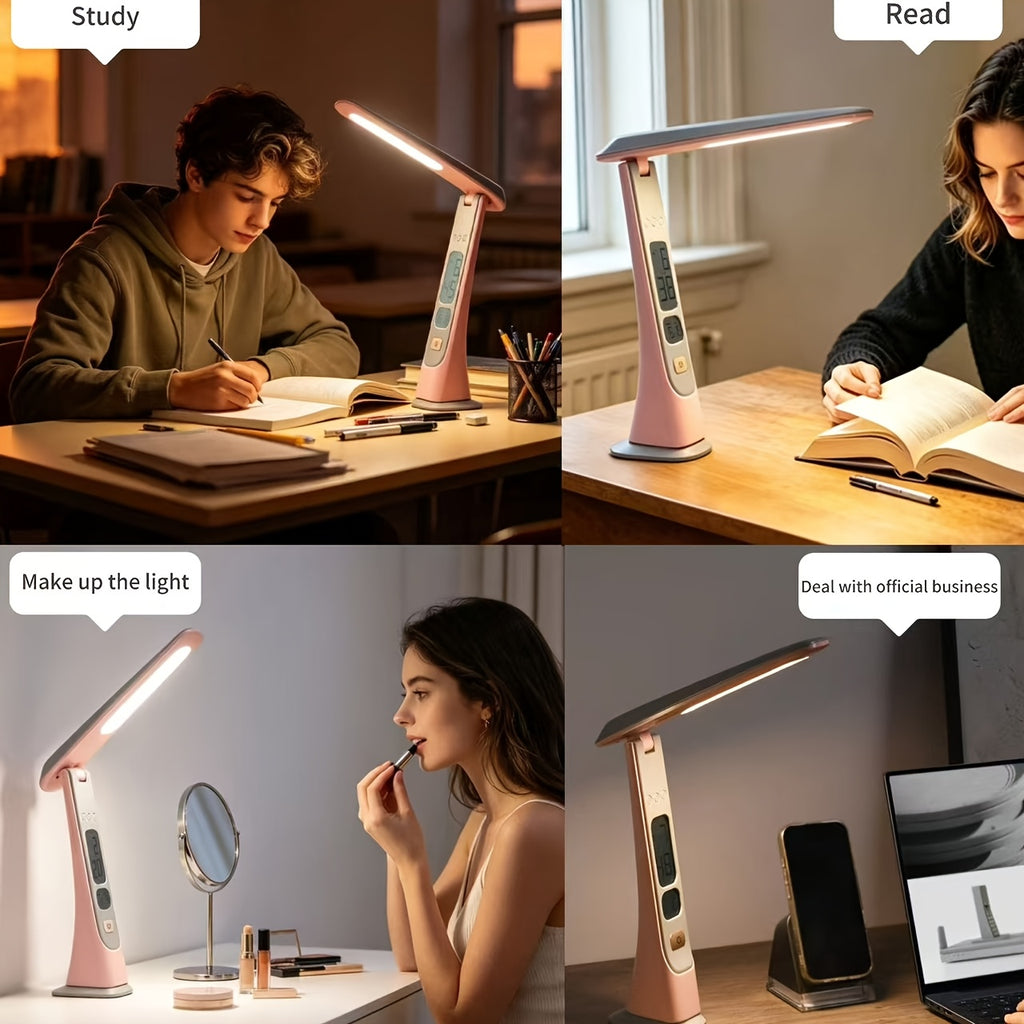 Lampe de bureau pliante sans fil, horloge et date à l'écran