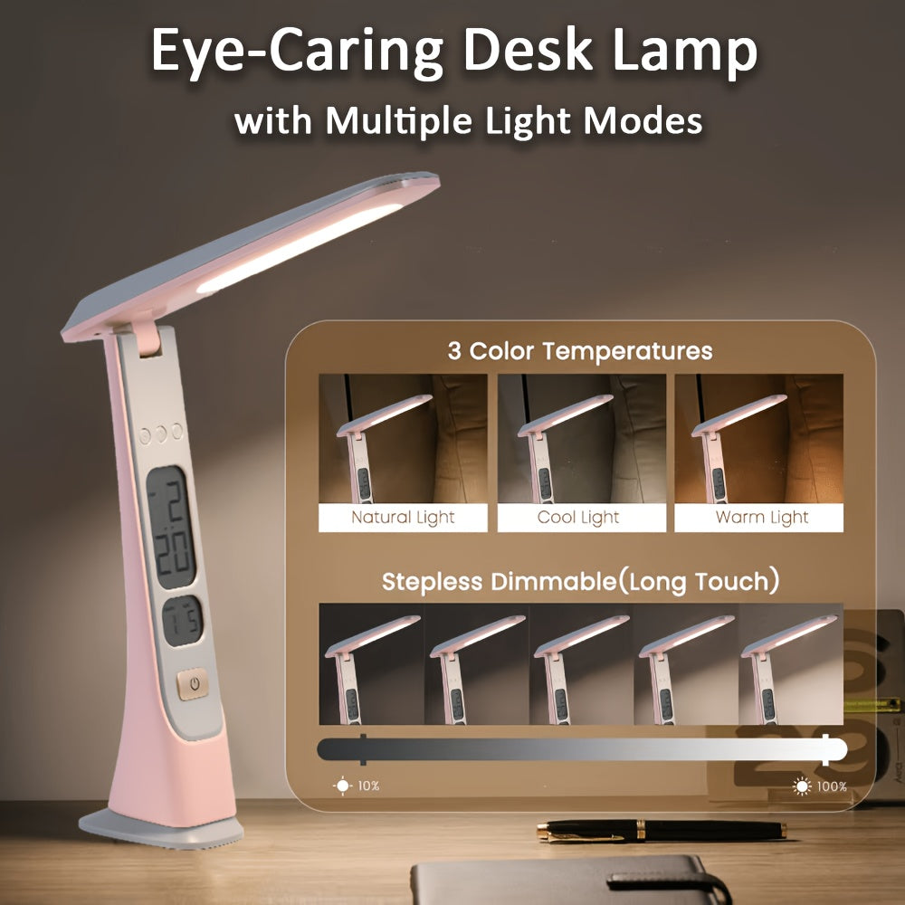 Lampe de bureau pliante sans fil, horloge et date à l'écran