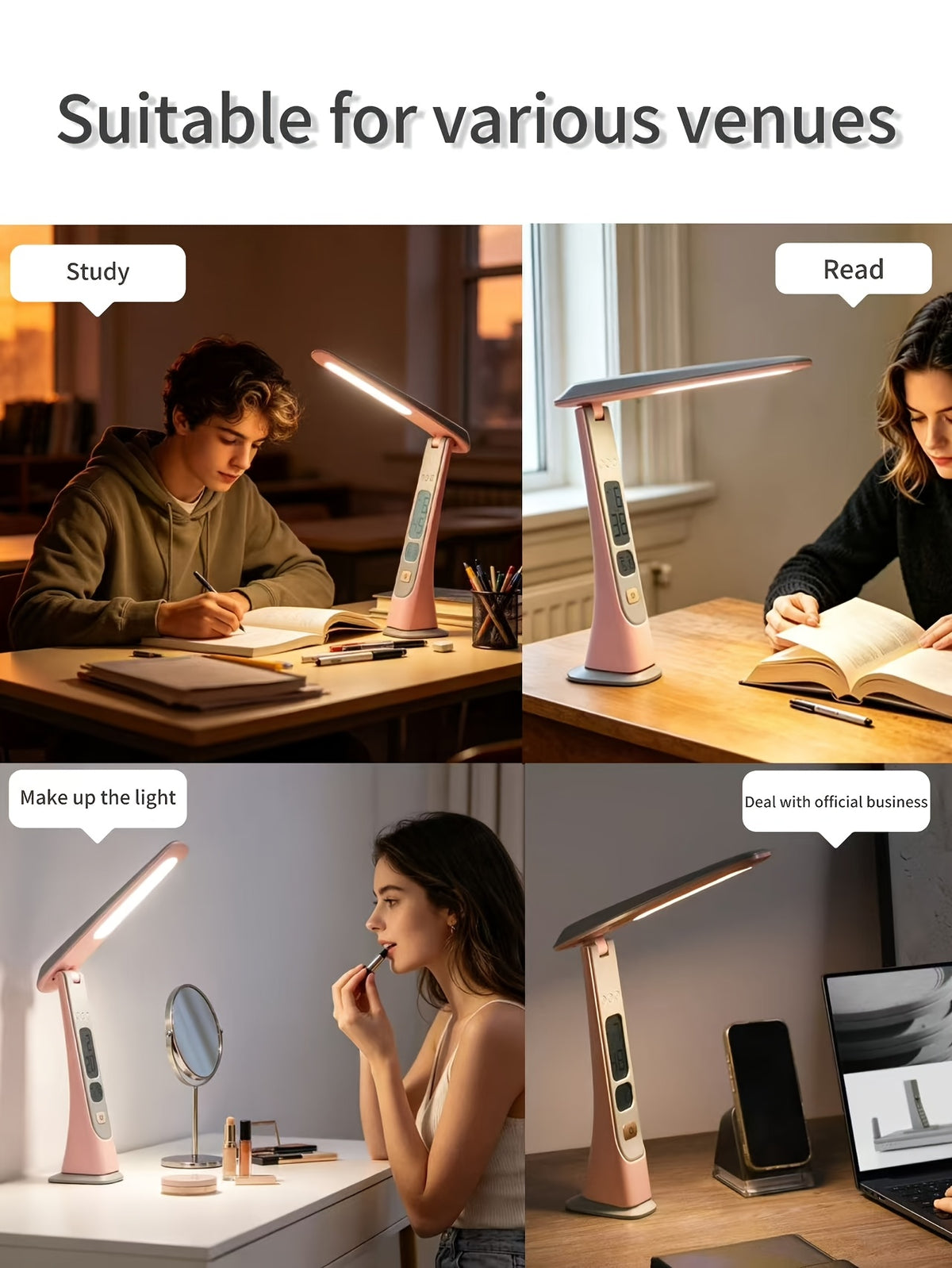 Lampe de bureau pliante sans fil, horloge et date à l'écran