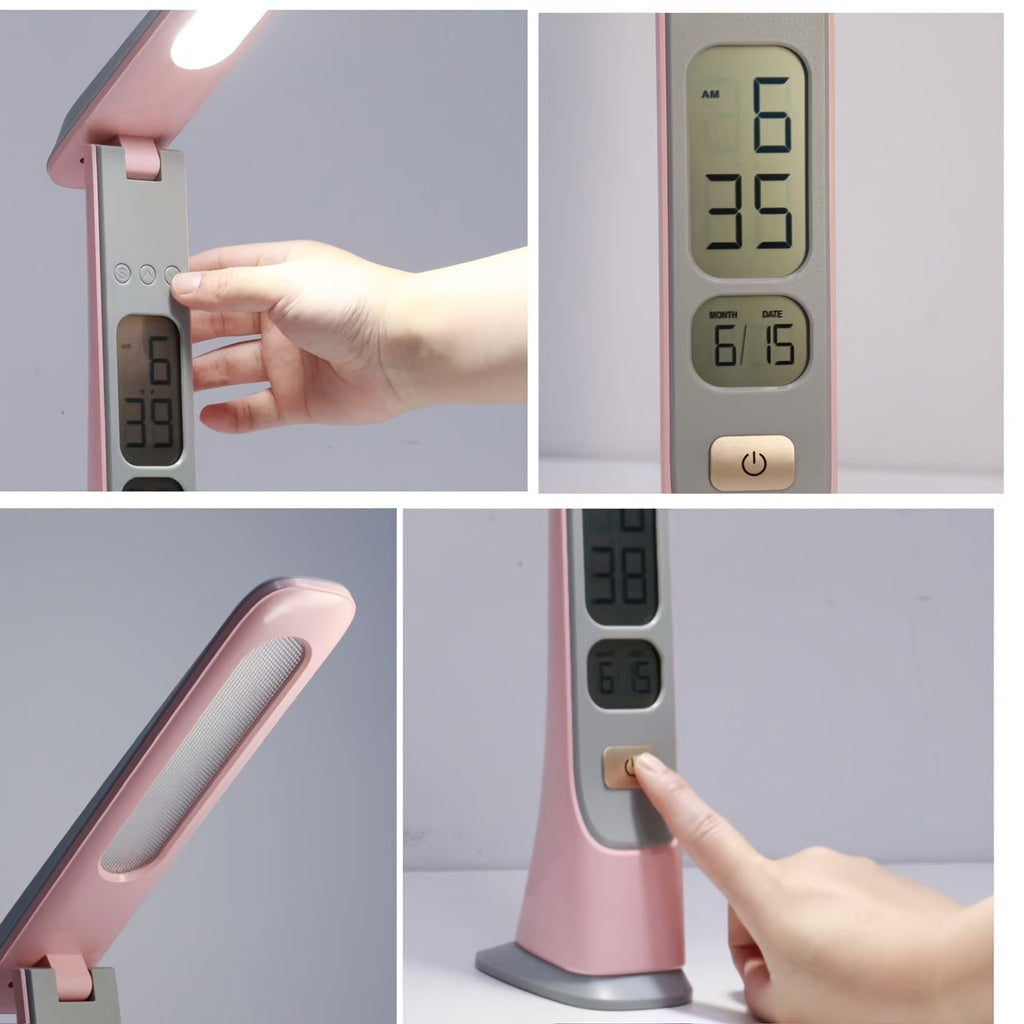 Lampe de bureau pliante sans fil, horloge et date à l'écran