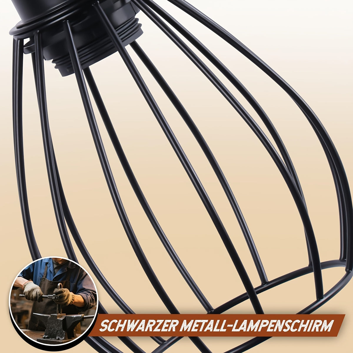 Lampe de bureau industrielle bois, cage goutte E27, 46 cm