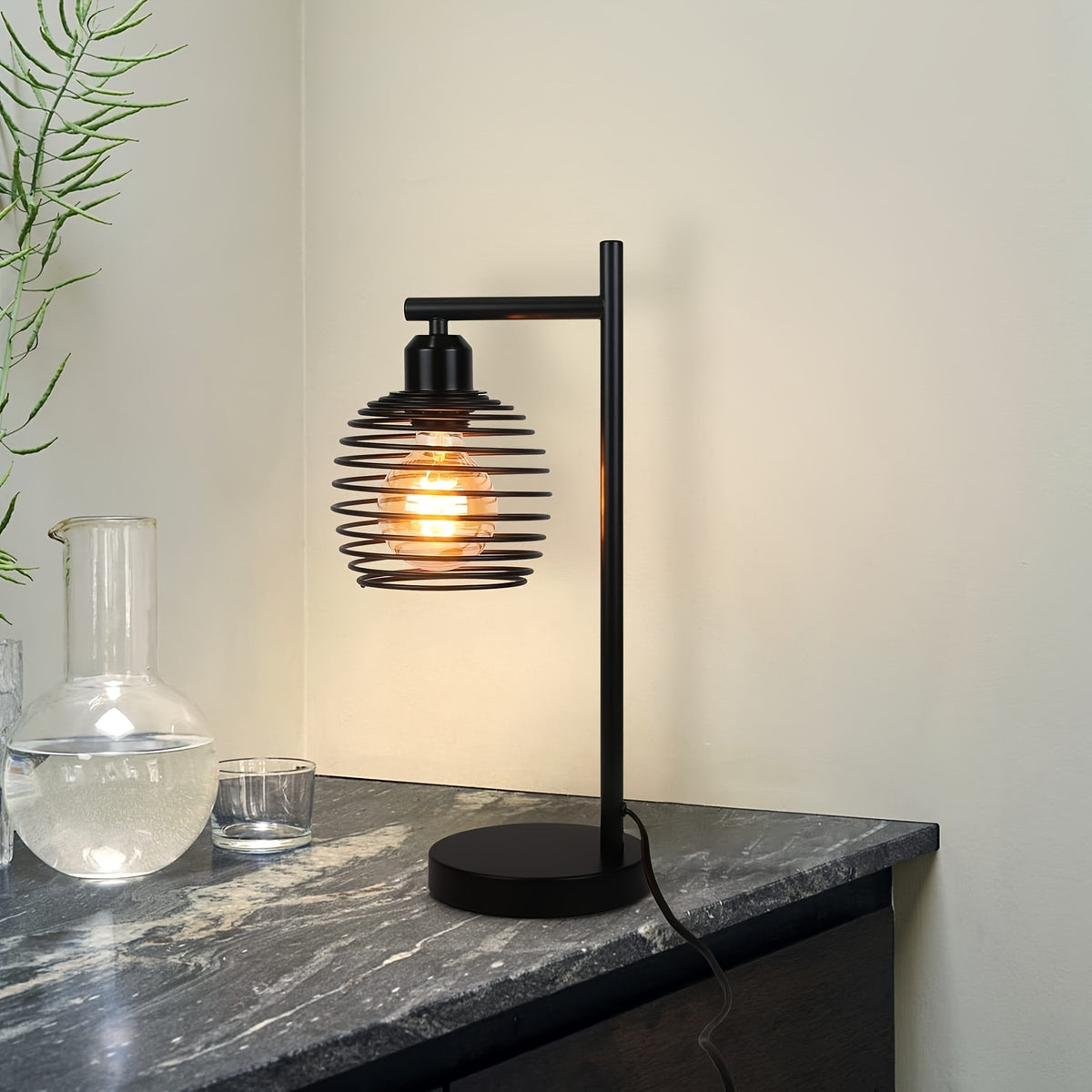 Lampe de bureau industrielle cage spirale, lot de 2, E27
