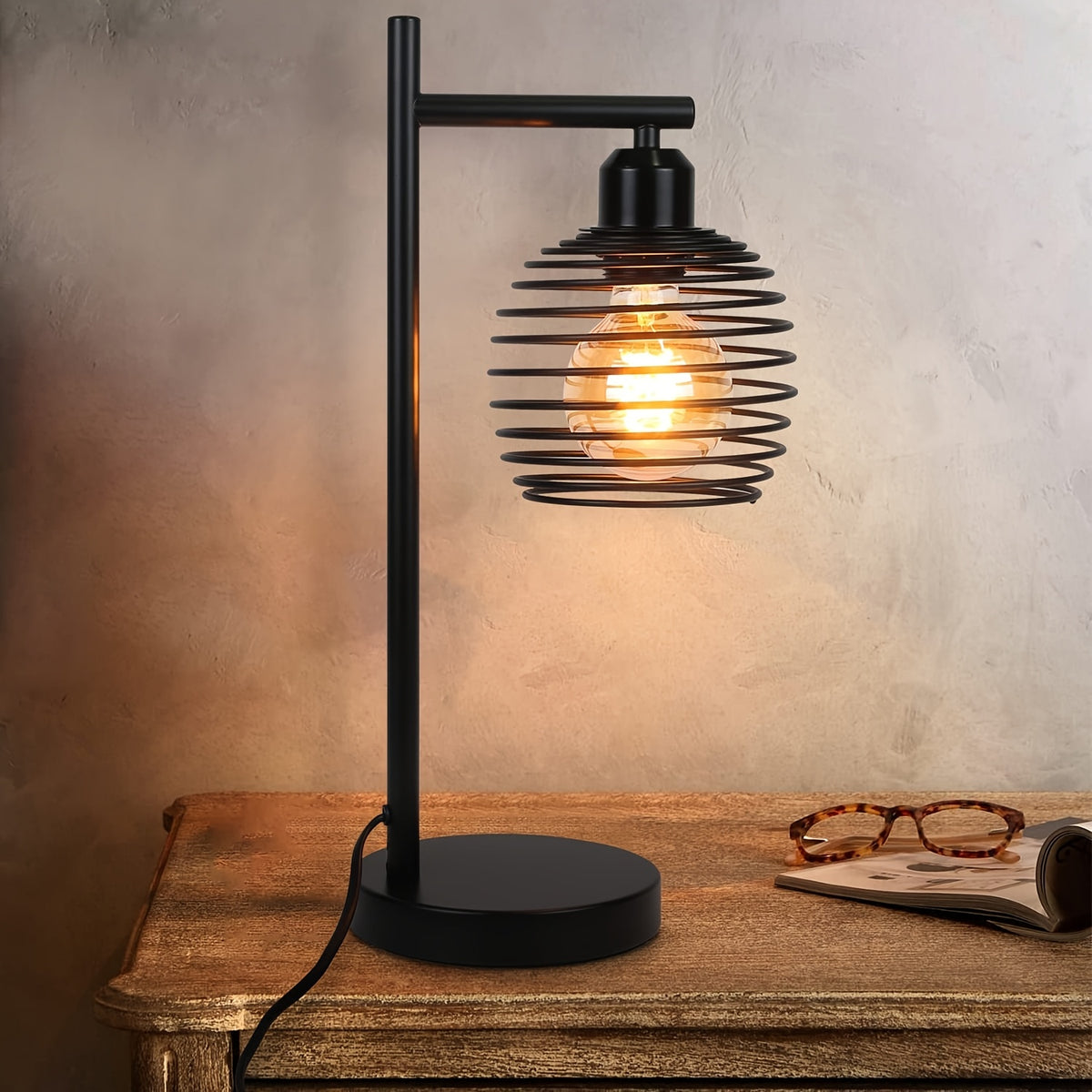Lampe de bureau industrielle cage spirale, lot de 2, E27