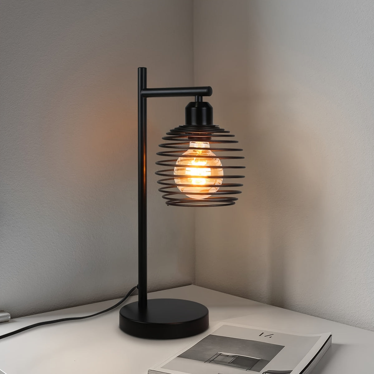 Lampe de bureau industrielle cage spirale, lot de 2, E27