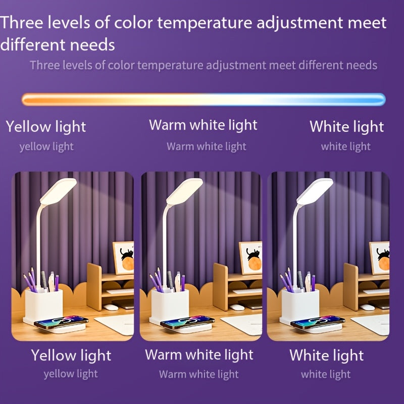 Lampe de bureau LED blanche à charge sans fil par induction