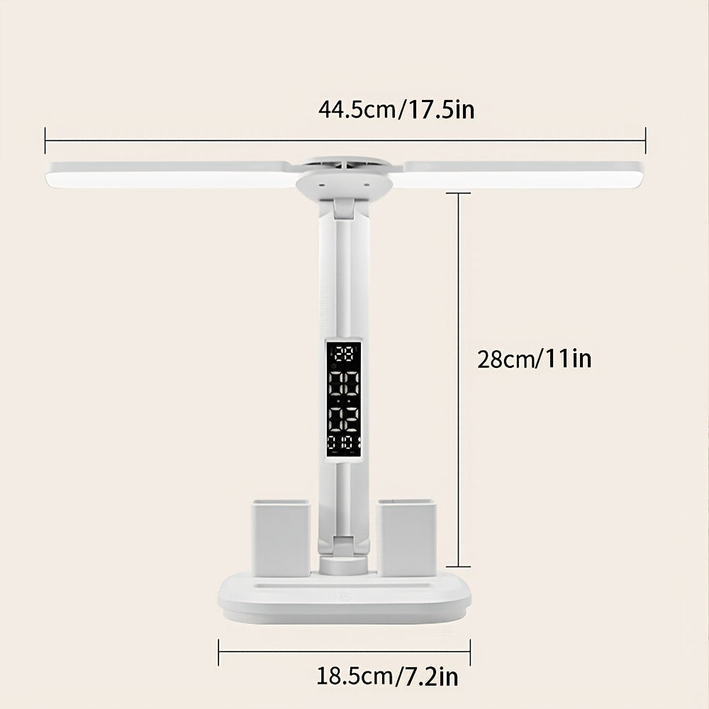 Lampe de bureau LED blanche pliante à écran heure et date