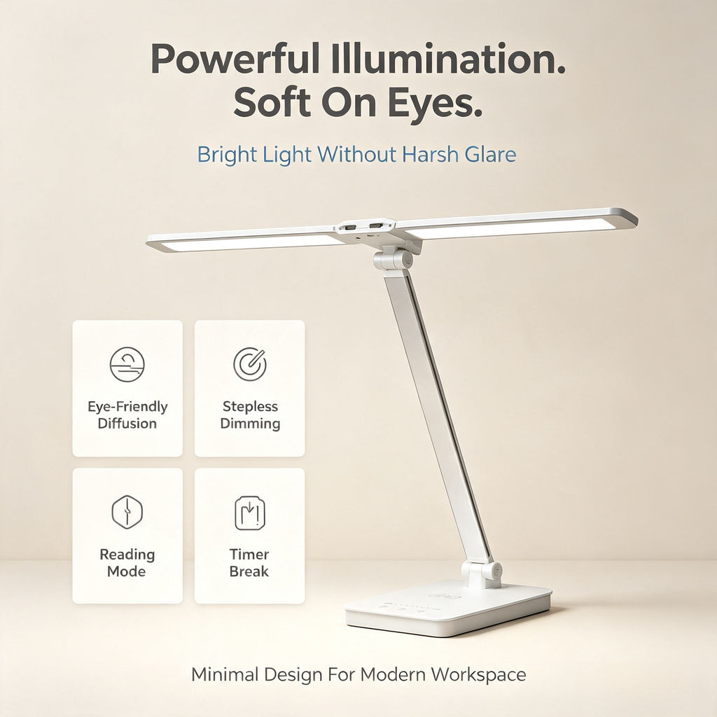 Lampe de bureau LED double tête articulée aluminium blanc