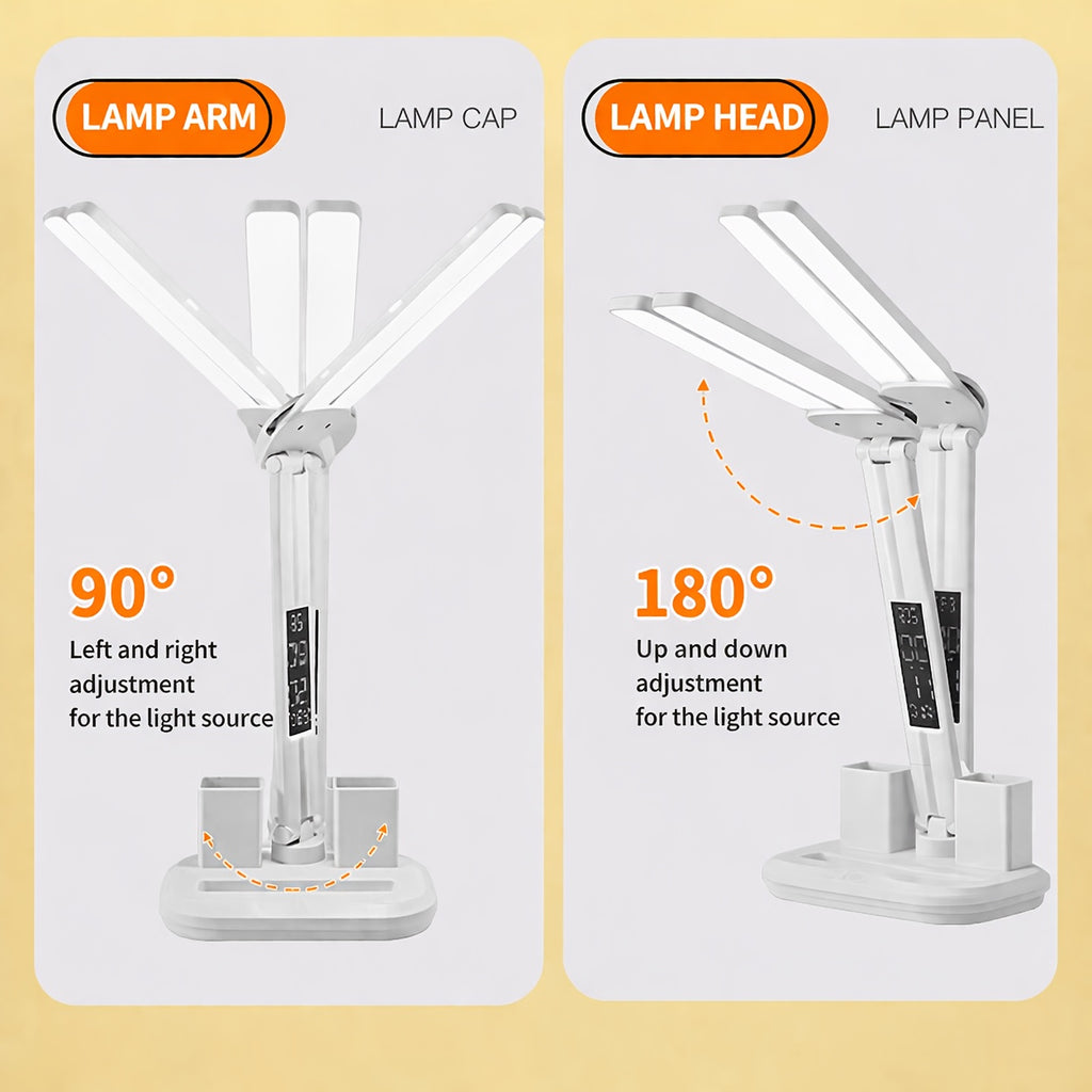 Lampe de bureau LED double tête blanche à 3 teintes chiffrées