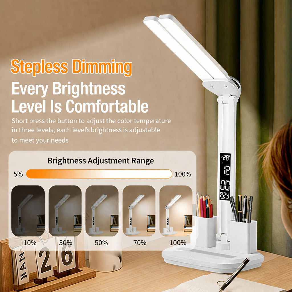 Lampe de bureau LED double tête blanche à 3 teintes chiffrées