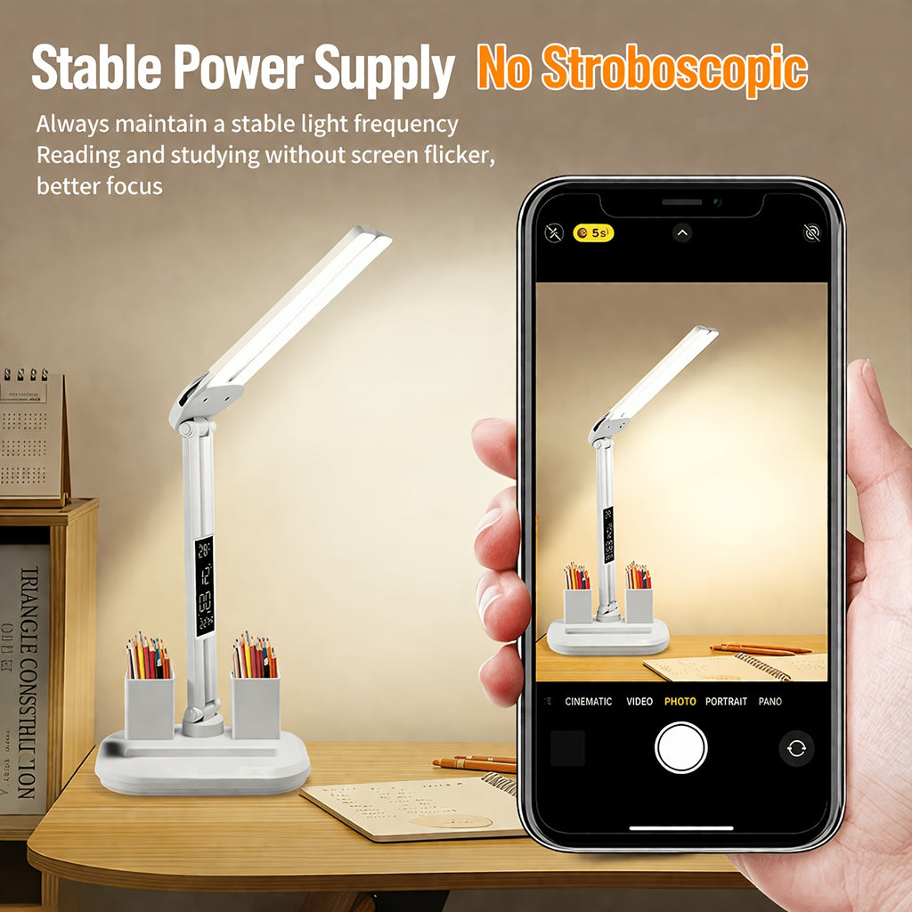 Lampe de bureau LED double tête blanche à 3 teintes chiffrées
