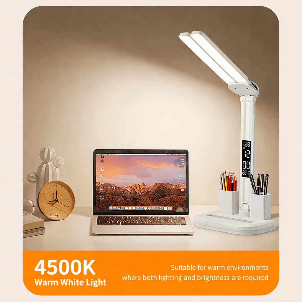 Lampe de bureau LED double tête blanche à 3 teintes chiffrées