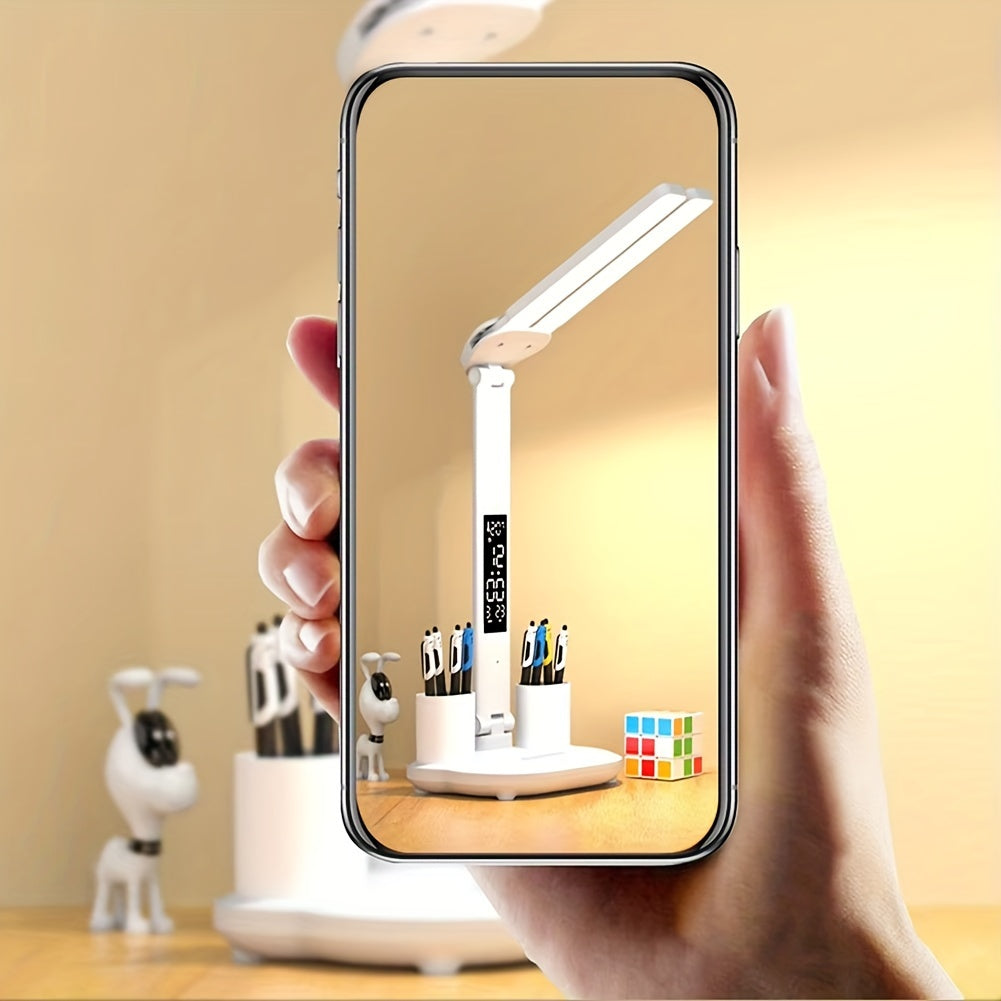 Lampe de bureau LED double tête blanche à écran horloge
