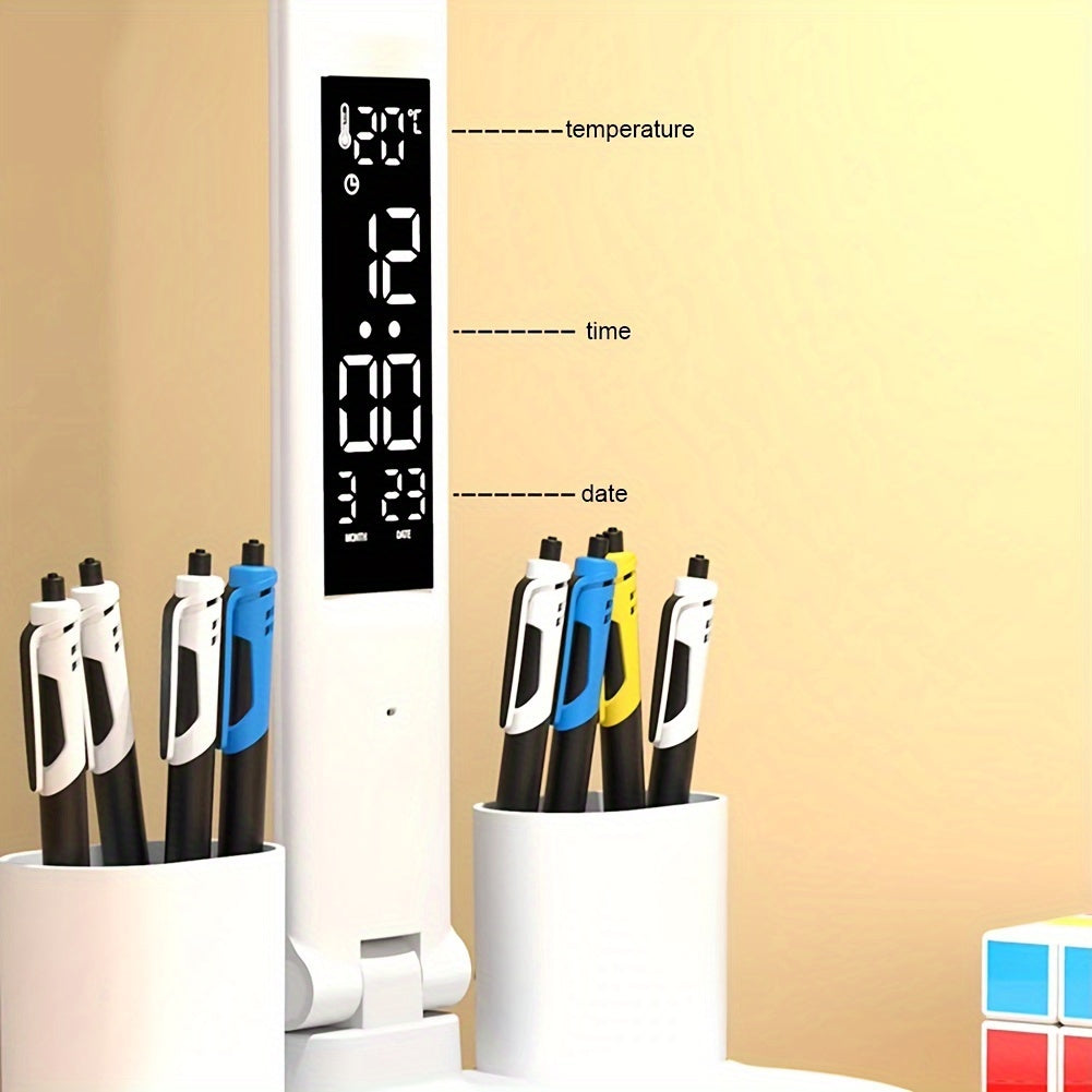 Lampe de bureau LED double tête blanche à écran horloge