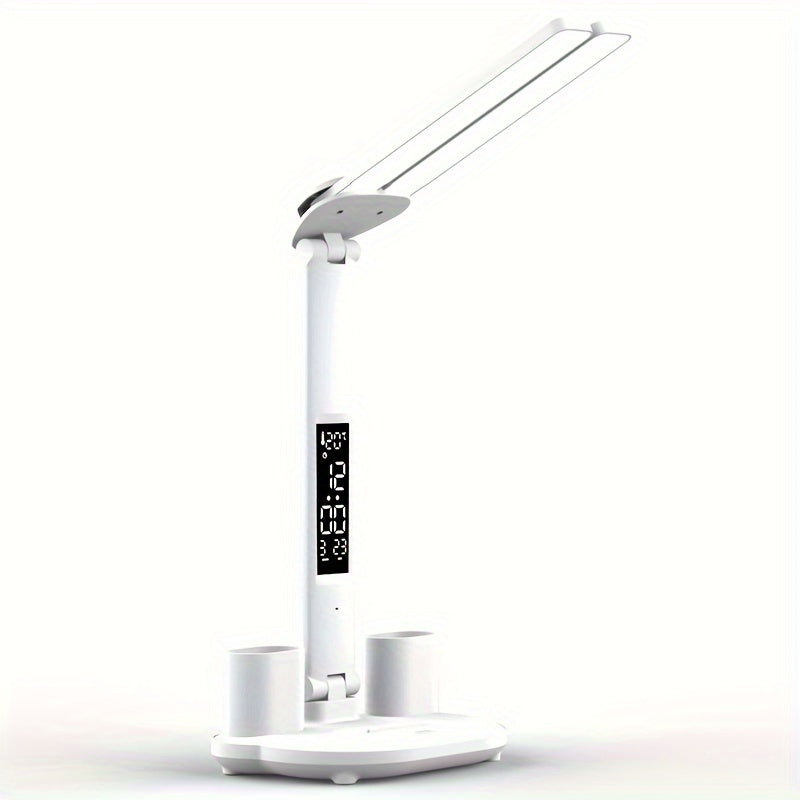 Lampe de bureau LED double tête blanche à écran horloge