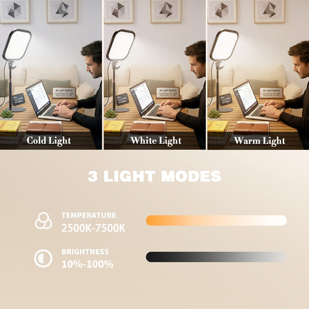 Lampe de bureau LED à panneau sur pied télescopique noir