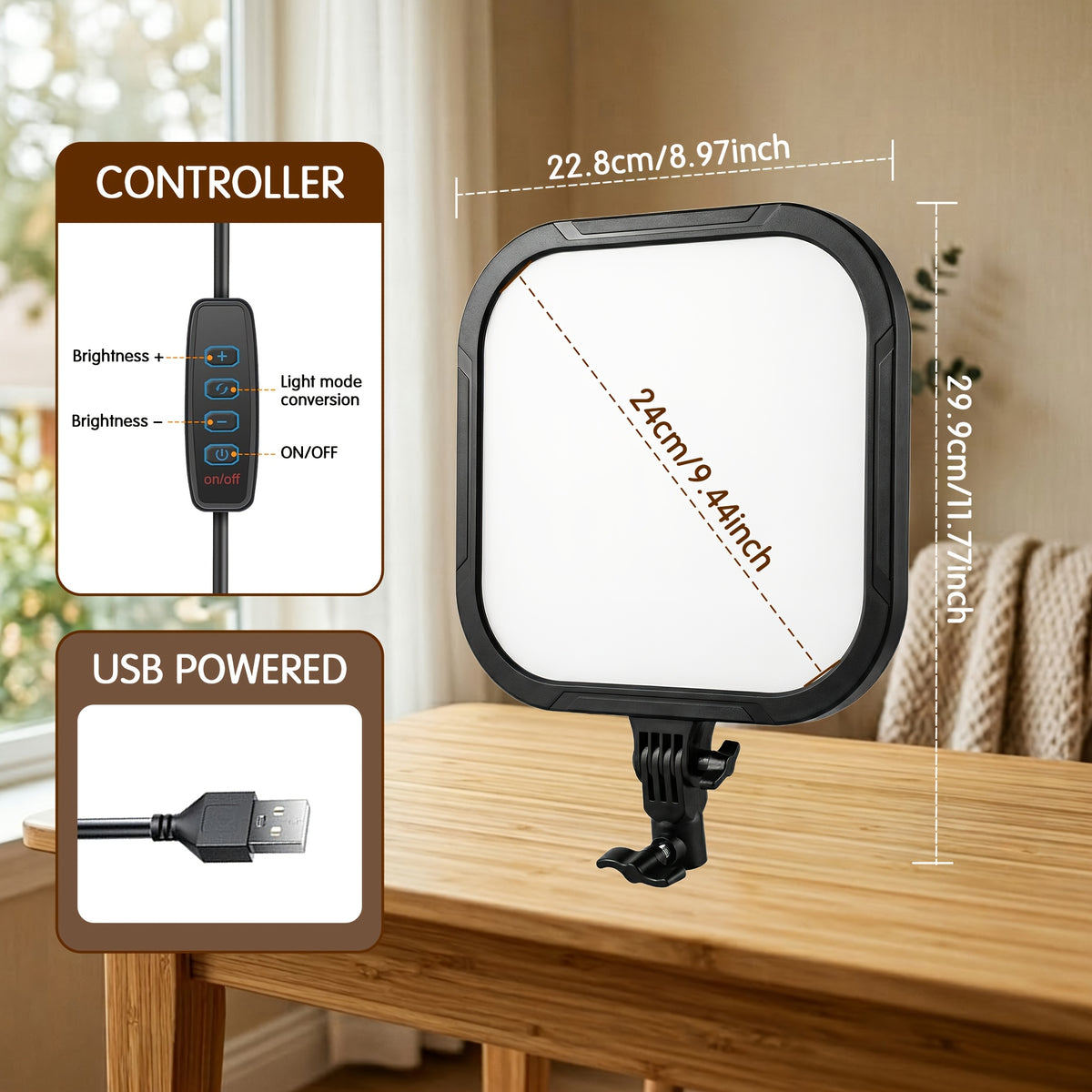 Lampe de bureau LED à panneau sur pied télescopique noir