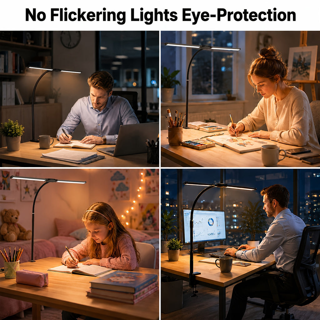 Lampe de bureau LED à pince blanche à 5 teintes chiffrées