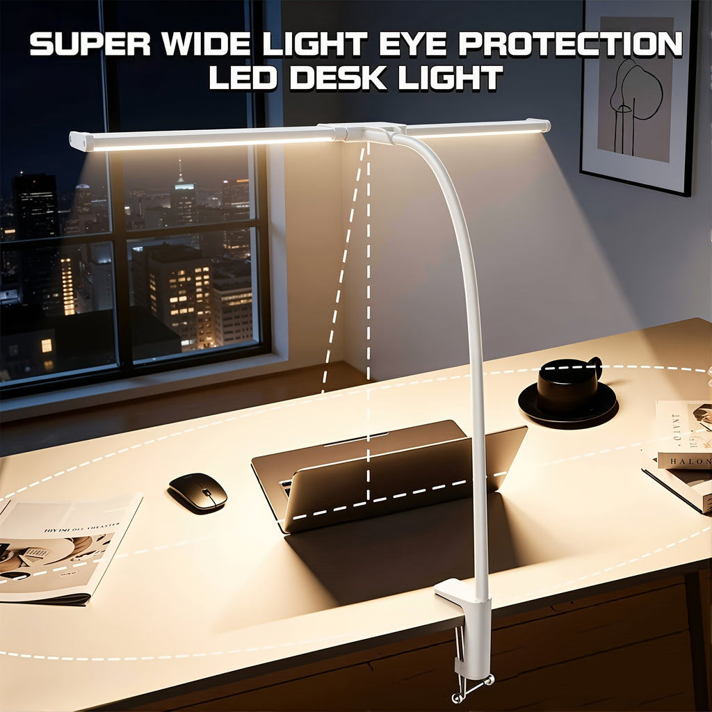 Blanc Mat / Lampe de Bureau à Double Tête Réglable à 180°
