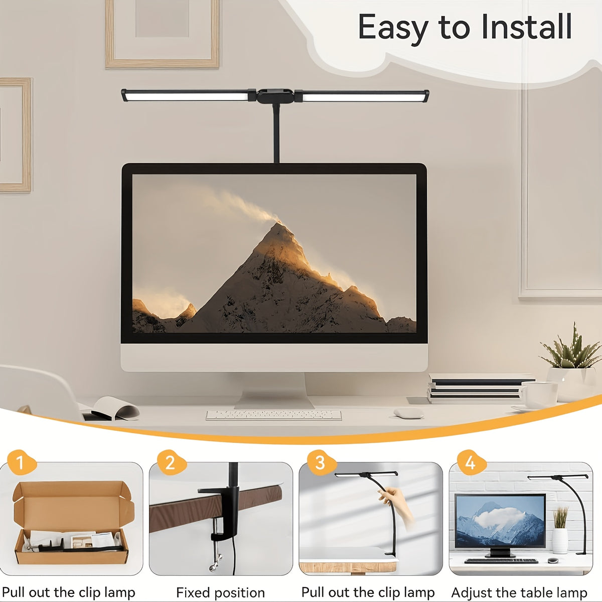 Lampe de bureau LED à pince blanche à 5 teintes chiffrées