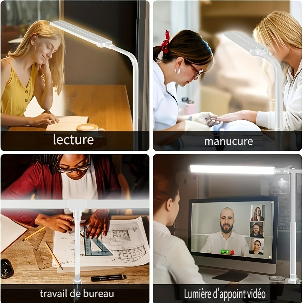 Lampe de bureau LED à pince col de cygne 69 cm 3 teintes