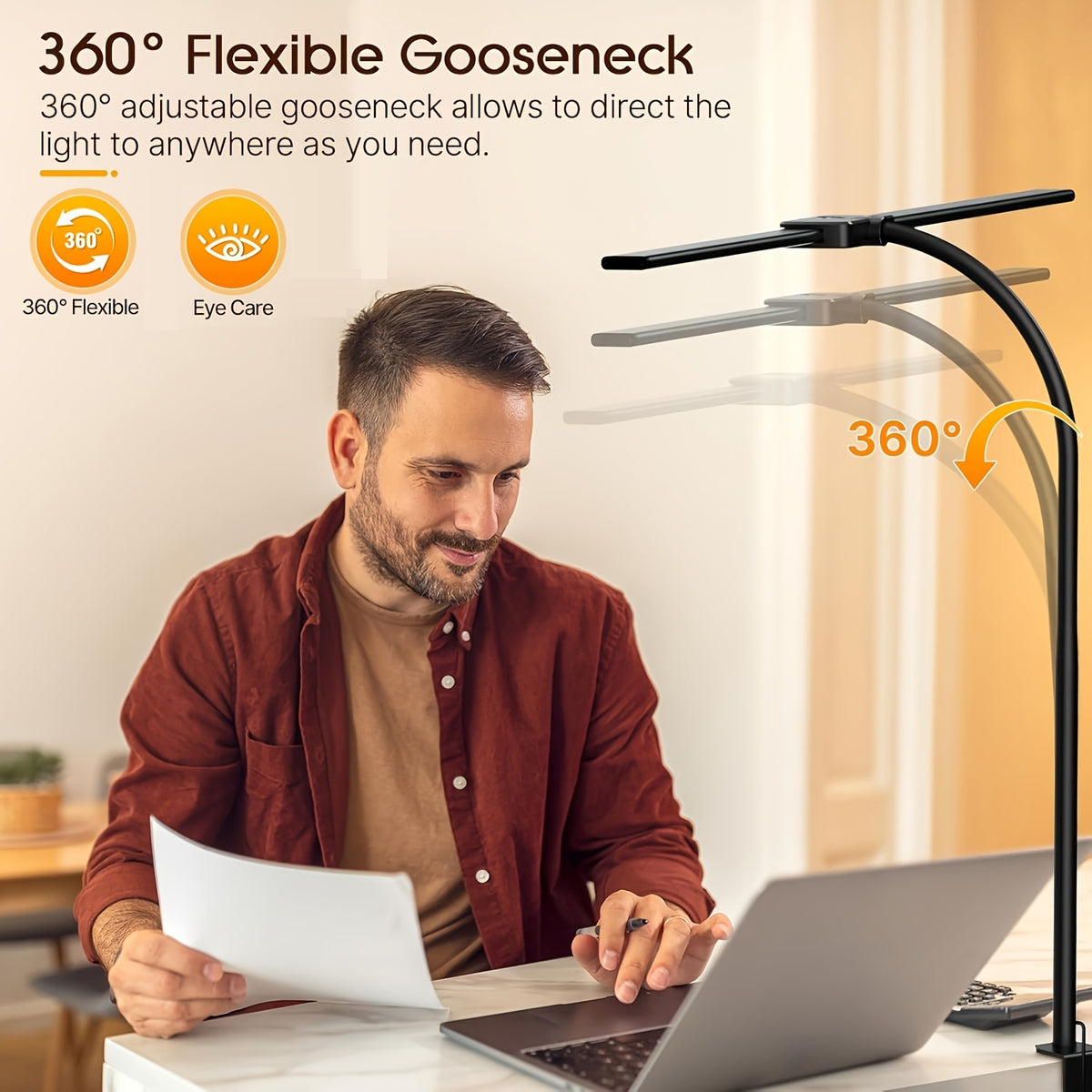 Lampe de bureau LED à pince col de cygne 69 cm 3 teintes