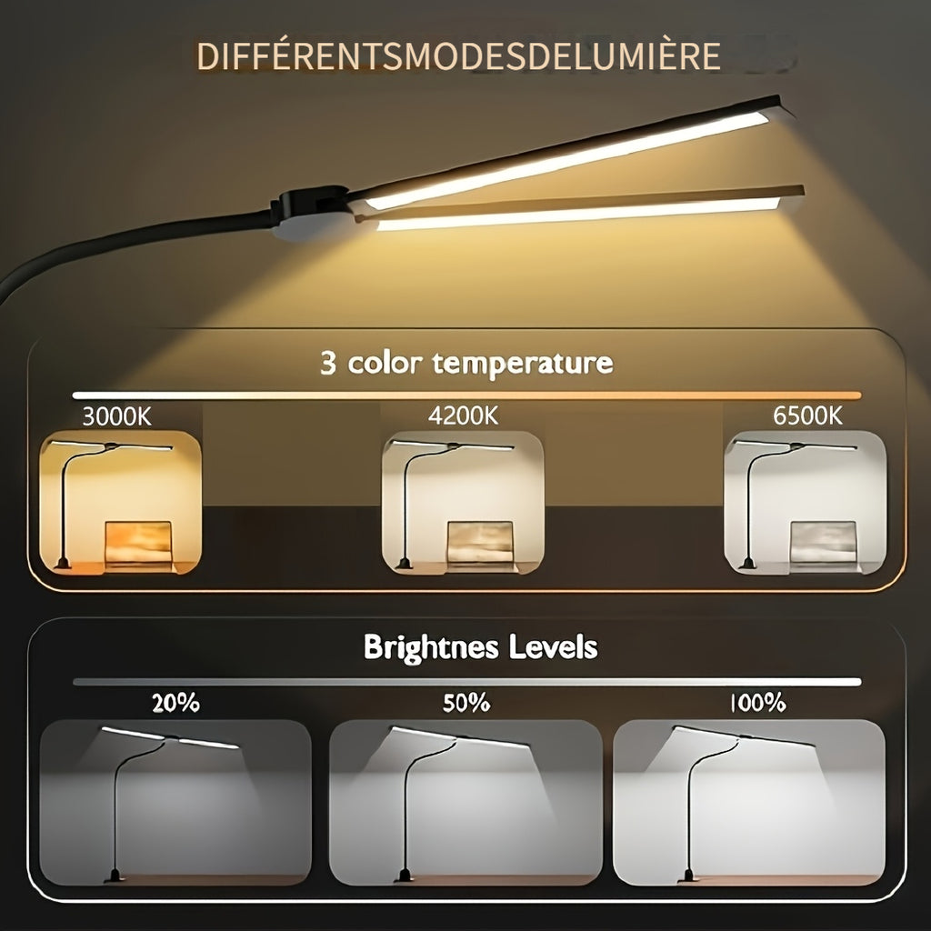 Lampe de bureau LED à pince col de cygne 69 cm 3 teintes