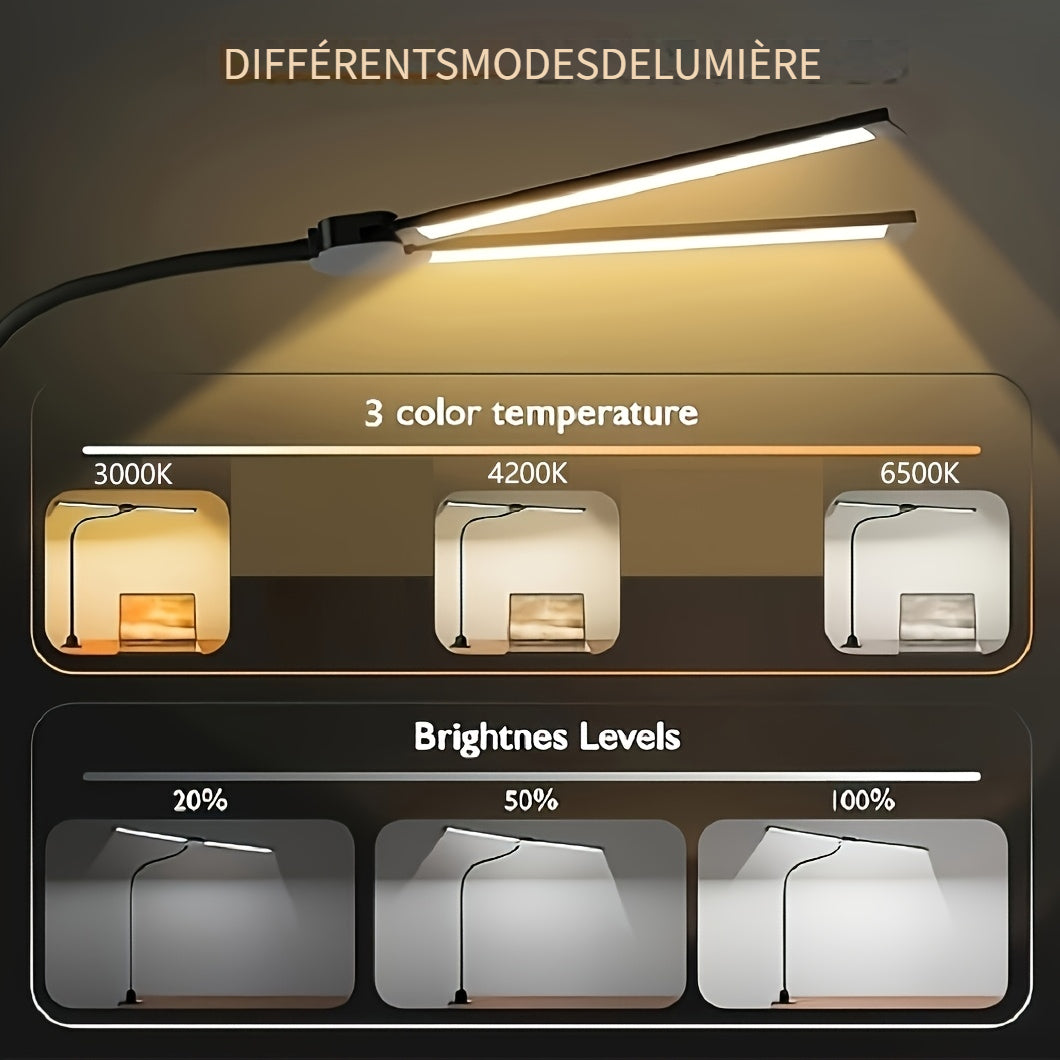 Lampe de bureau LED à pince col de cygne 69 cm 3 teintes